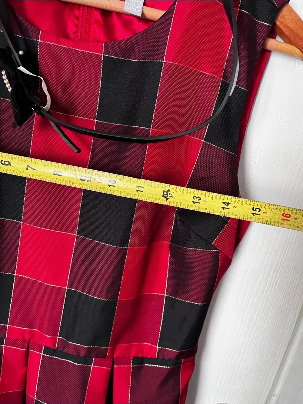 The Children's Place Red & Black Gold Plaid Christmas Belted Dress Size S / P